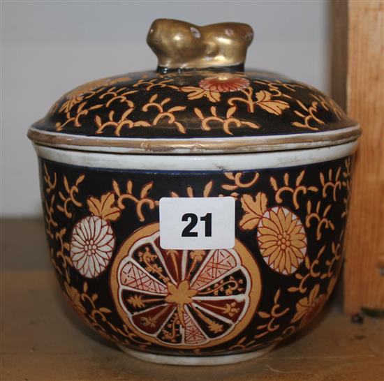 2 Chinese Famille Noir lidded pots